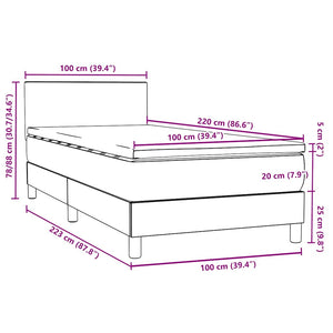 Box Spring κρεβάτι με στρώμα ανοιχτό γκρι 100x220 εκ. Βελούδινο - Pakobazaar