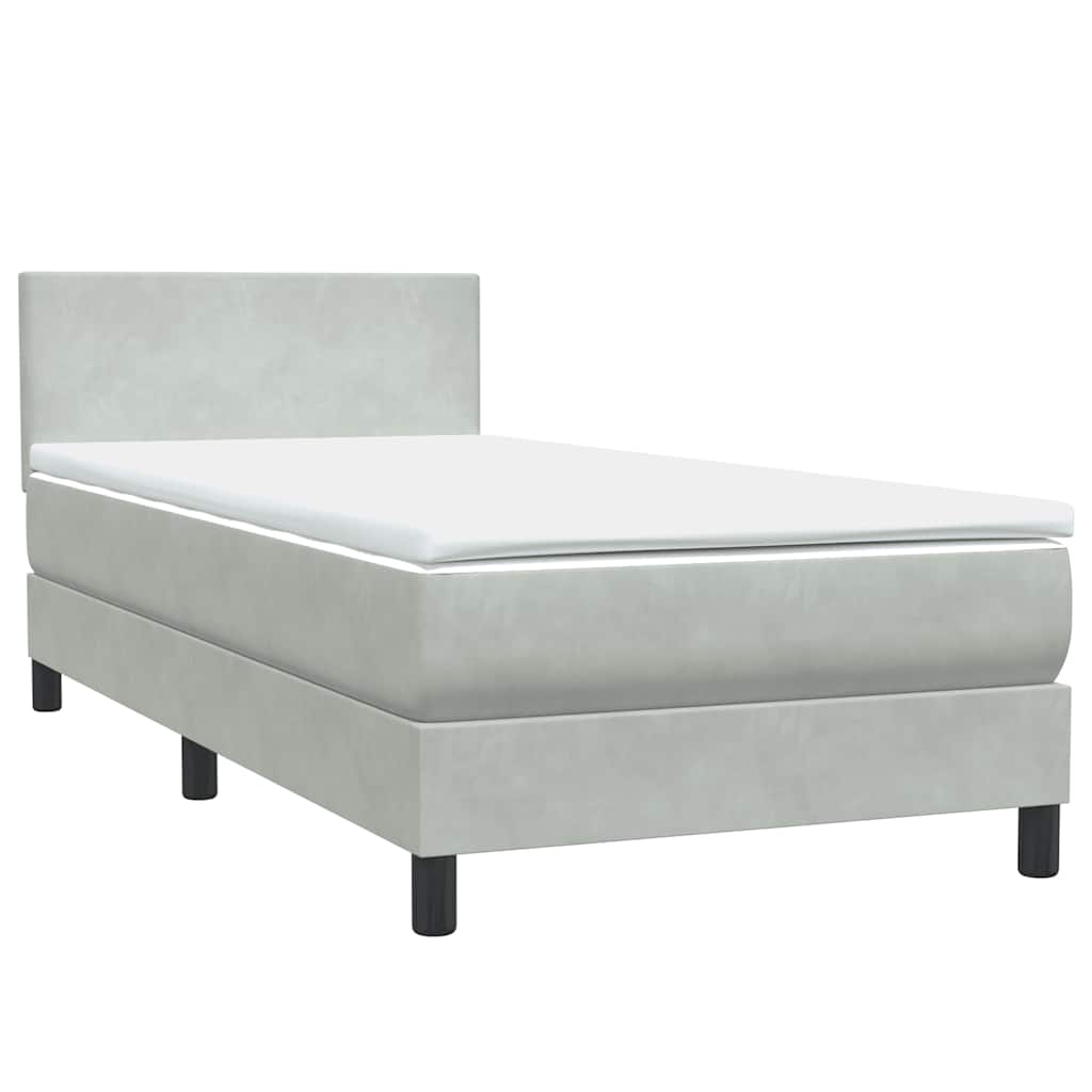 Box Spring κρεβάτι με στρώμα ανοιχτό γκρι 100x220 εκ. Βελούδινο - Pakobazaar