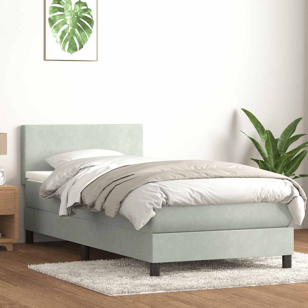 Box Spring κρεβάτι με στρώμα ανοιχτό γκρι 100x220 εκ. Βελούδινο - Pakobazaar