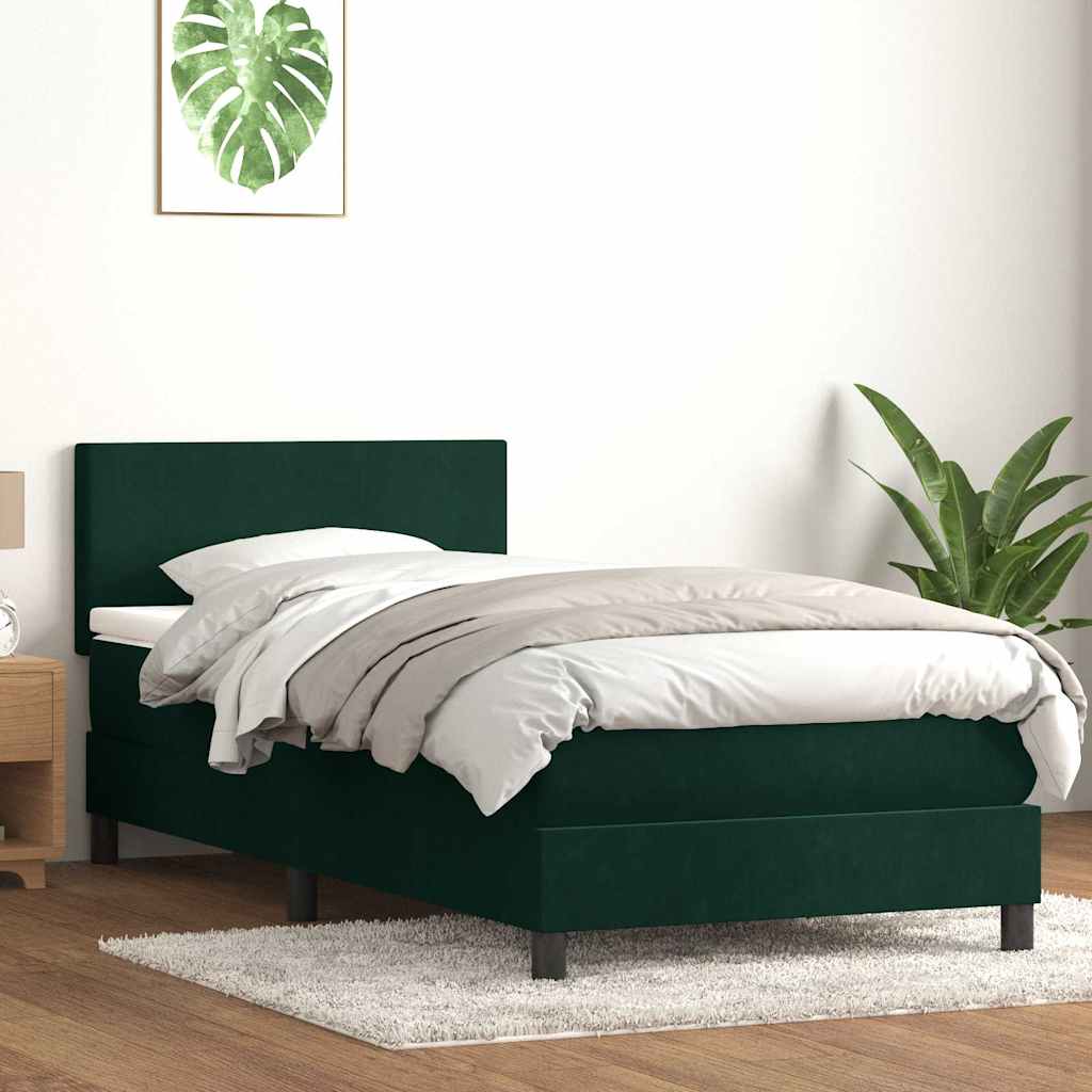 Box Spring κρεβάτι με στρώμα σκούρο πράσινο 100x220cm Βελούδινο - Pakobazaar