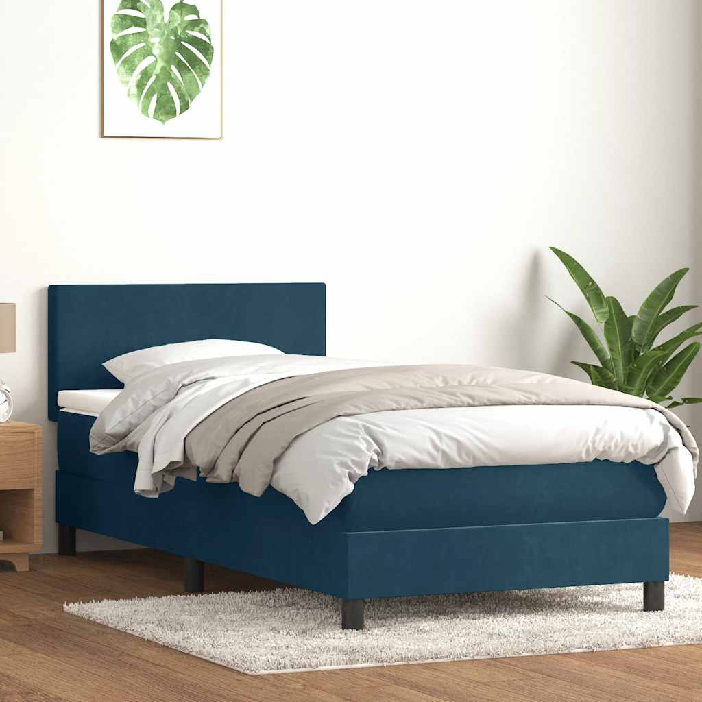 Box Spring κρεβάτι με στρώμα σκούρο μπλε 100x220 cm Βελούδινο - Pakobazaar