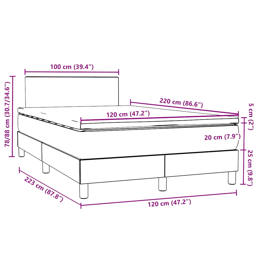 Box Spring Κρεβάτι με στρώμα Μαύρο 120x220 cm Βελούδινο