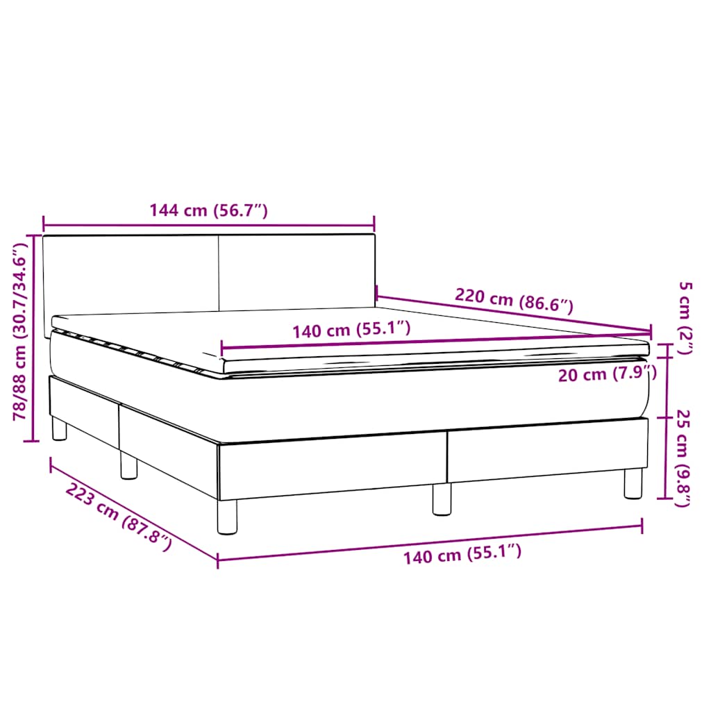 Κρεβάτι Boxspring με Στρώμα Ανοιχτό Γκρι 140x220 εκ. Βελούδινο - Pakobazaar