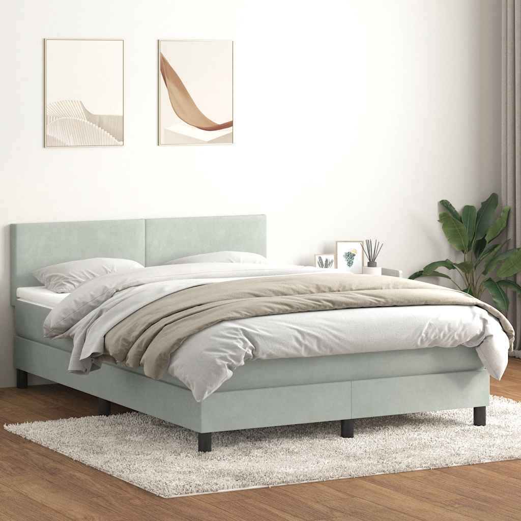 Κρεβάτι Boxspring με Στρώμα Ανοιχτό Γκρι 140x220 εκ. Βελούδινο - Pakobazaar