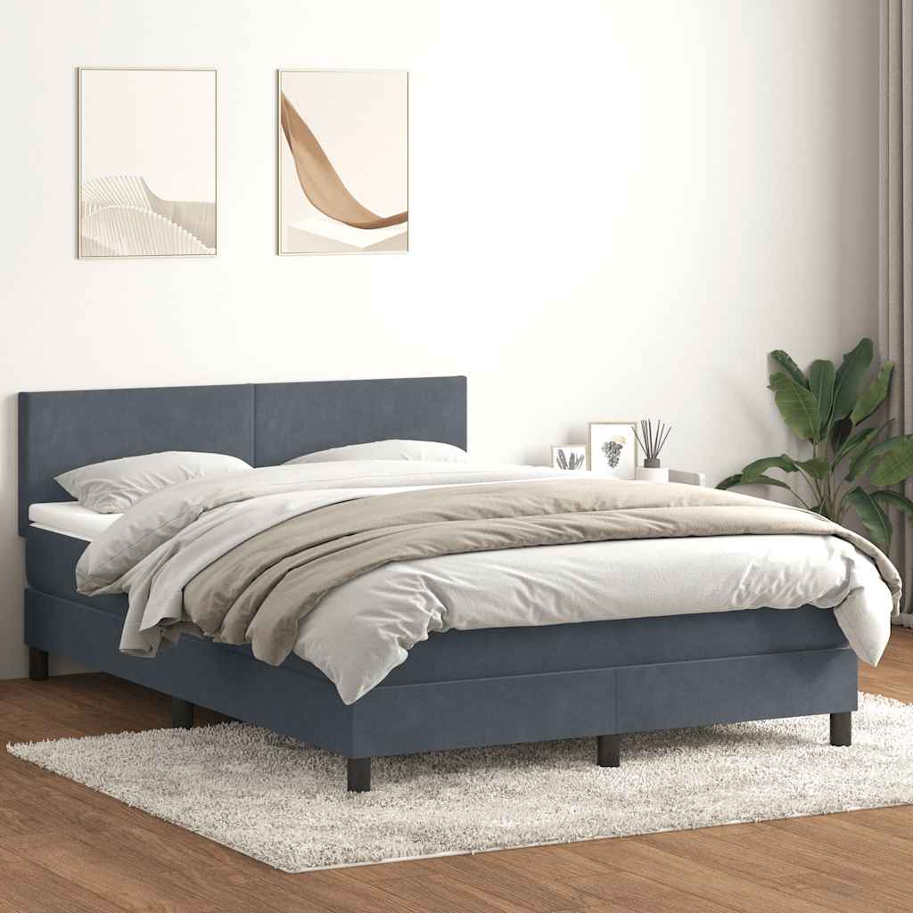 Box Spring Κρεβάτι με στρώμα Σκούρο γκρι 140x220 cm Βελούδινο