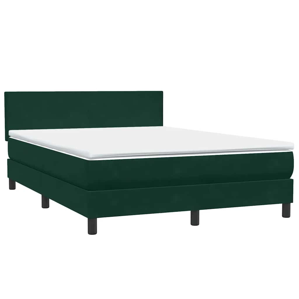 Box Spring Κρεβάτι με στρώμα Σκούρο πράσινο 140x220cm Βελούδινο - Pakobazaar