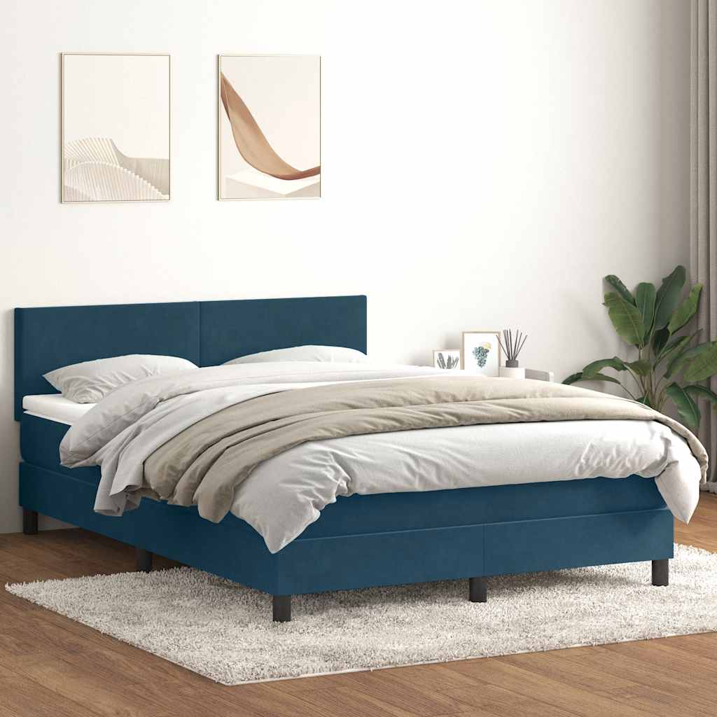 Box Spring κρεβάτι με στρώμα σκούρο μπλε 160x220 cm Βελούδινο - Pakobazaar