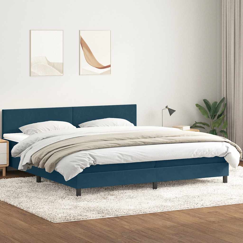 Box Spring κρεβάτι με στρώμα σκούρο μπλε 200x220 cm Βελούδινο