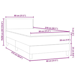 Κρεβάτι Boxspring με Στρώμα Ανοιχτό Γκρι 80x210 εκ. Βελούδινο