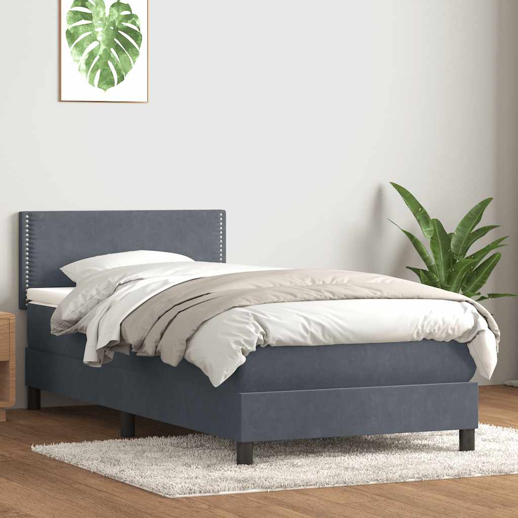 Box Spring Κρεβάτι με στρώμα Σκούρο γκρι 80x210 εκ. Βελούδινο - Pakobazaar