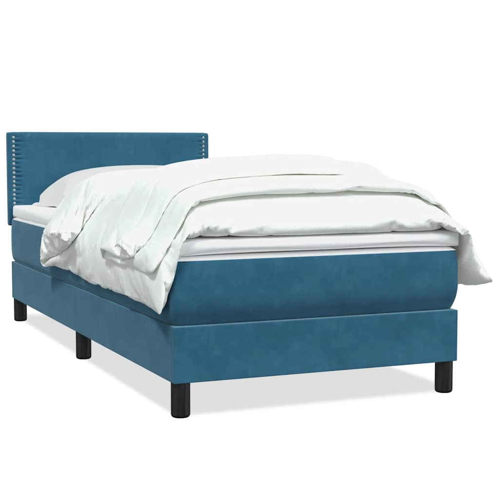 Box Spring κρεβάτι με στρώμα σκούρο μπλε 80x210 εκ. Βελούδινο