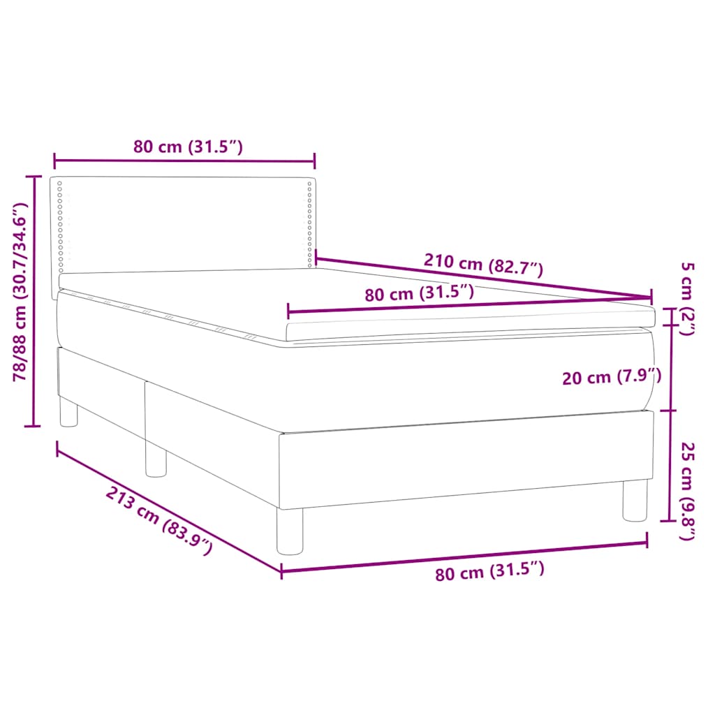 Box Spring κρεβάτι με στρώμα σκούρο μπλε 80x210 εκ. Βελούδινο