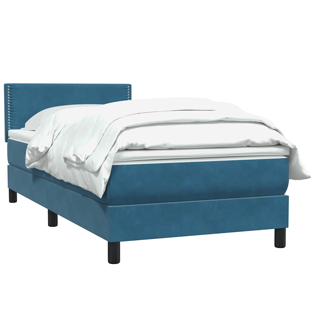 Box Spring κρεβάτι με στρώμα σκούρο μπλε 90x210 εκ. Βελούδινο