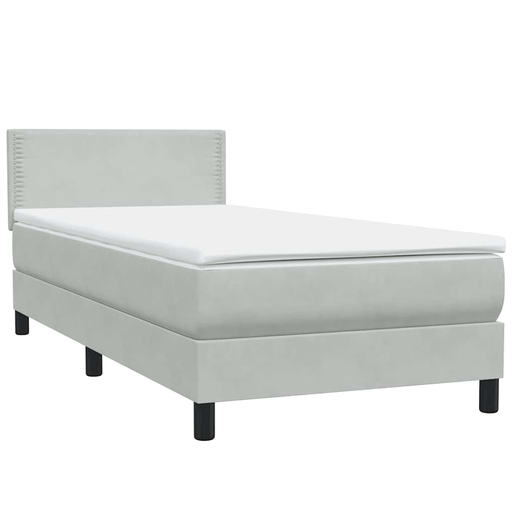 Κρεβάτι Boxspring με Στρώμα Ανοιχτό Γκρι 100x210 εκ. Βελούδινο - Pakobazaar