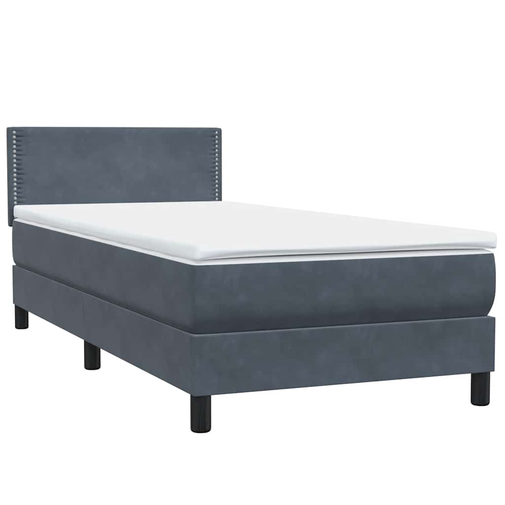 Κρεβάτι Boxspring με Στρώμα Σκούρο Γκρι 100x210 εκ. Βελούδινο - Pakobazaar