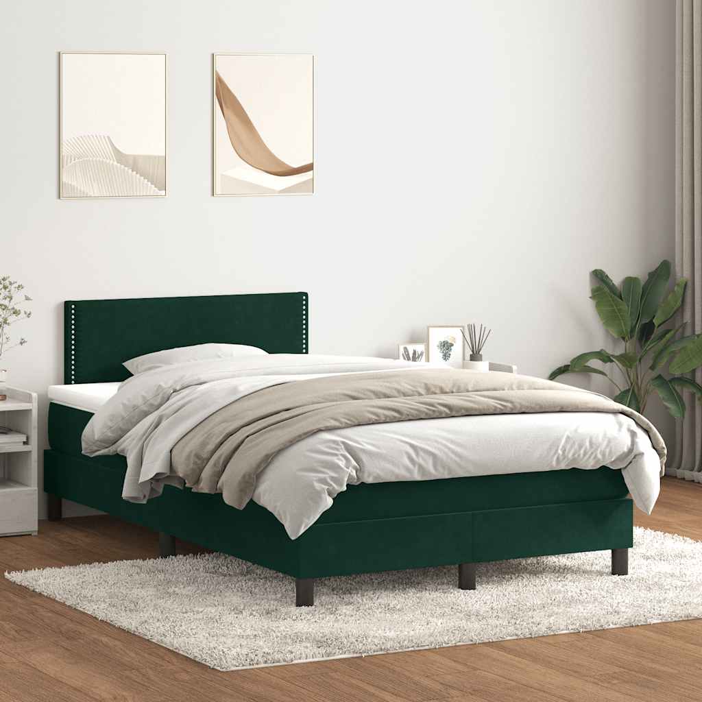 Κρεβάτι Boxspring με Στρώμα Σκούρο Πράσινο 120x210εκ. Βελούδινο - Pakobazaar
