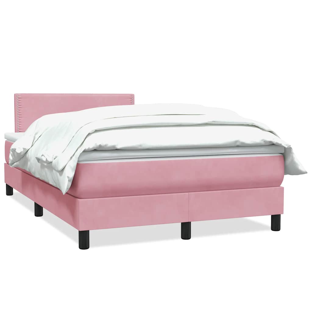 Κρεβάτι Boxspring με Στρώμα Ροζ 120x210 εκ. Βελούδινο