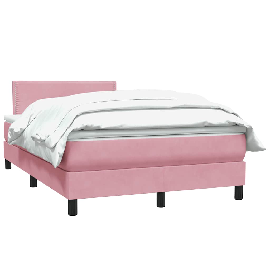 Κρεβάτι Boxspring με Στρώμα Ροζ 120x210 εκ. Βελούδινο