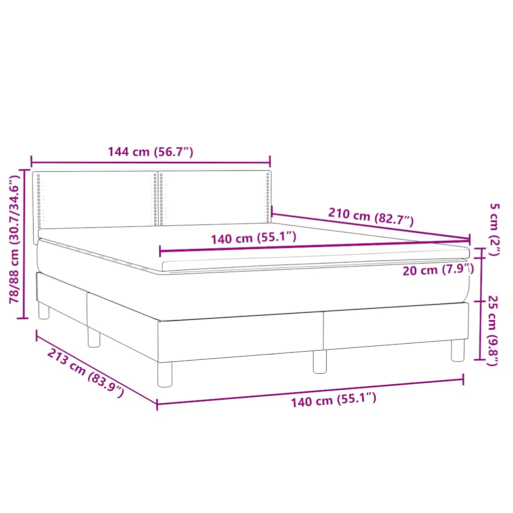 Κρεβάτι Boxspring με Στρώμα Ανοιχτό Γκρι 140x210 εκ. Βελούδινο - Pakobazaar