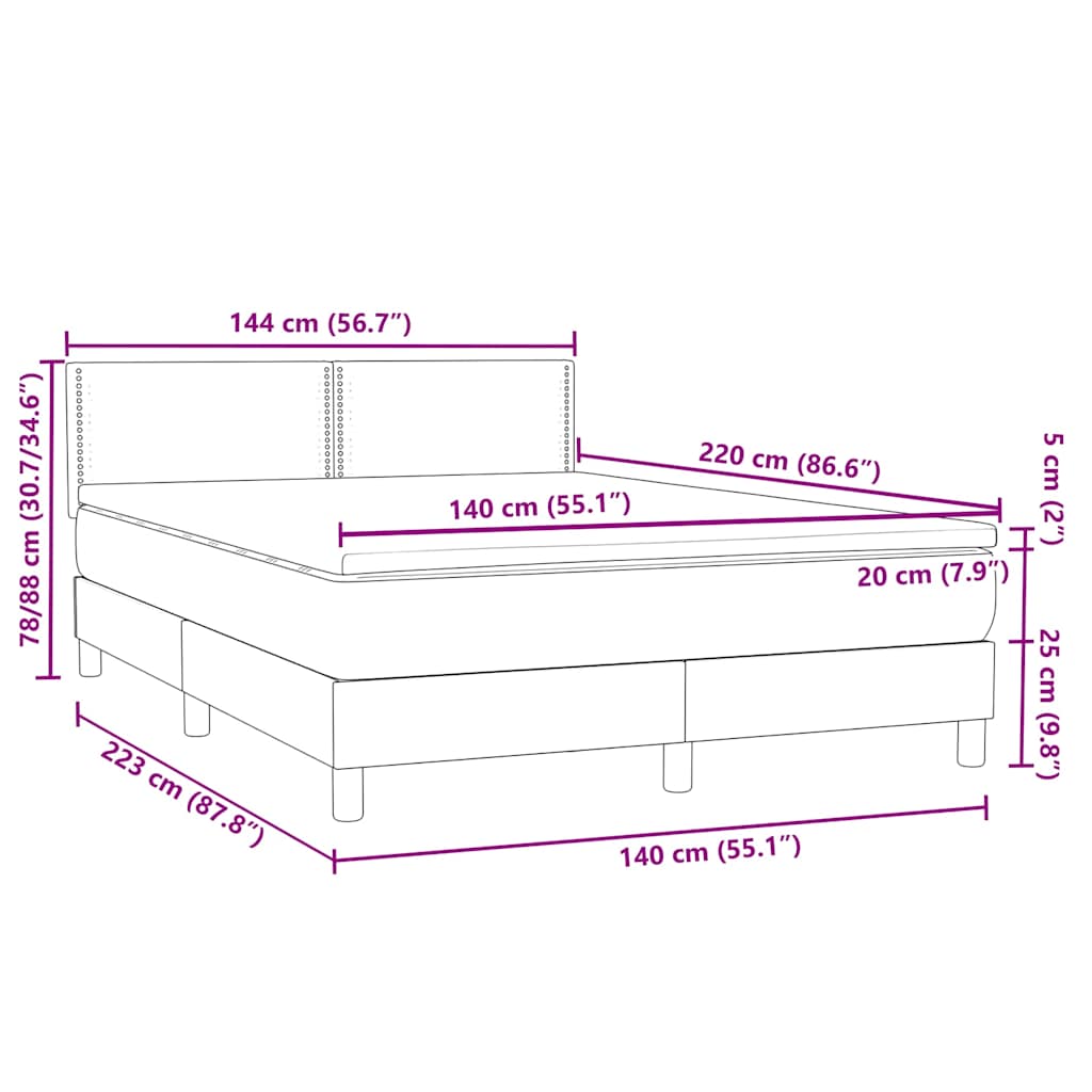 Κρεβάτι Boxspring με Στρώμα Σκούρο Γκρι 140x210 εκ. Βελούδινο