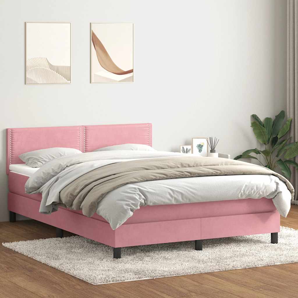 Κρεβάτι Boxspring με Στρώμα Ροζ 140x210 εκ. Βελούδινο - Pakobazaar
