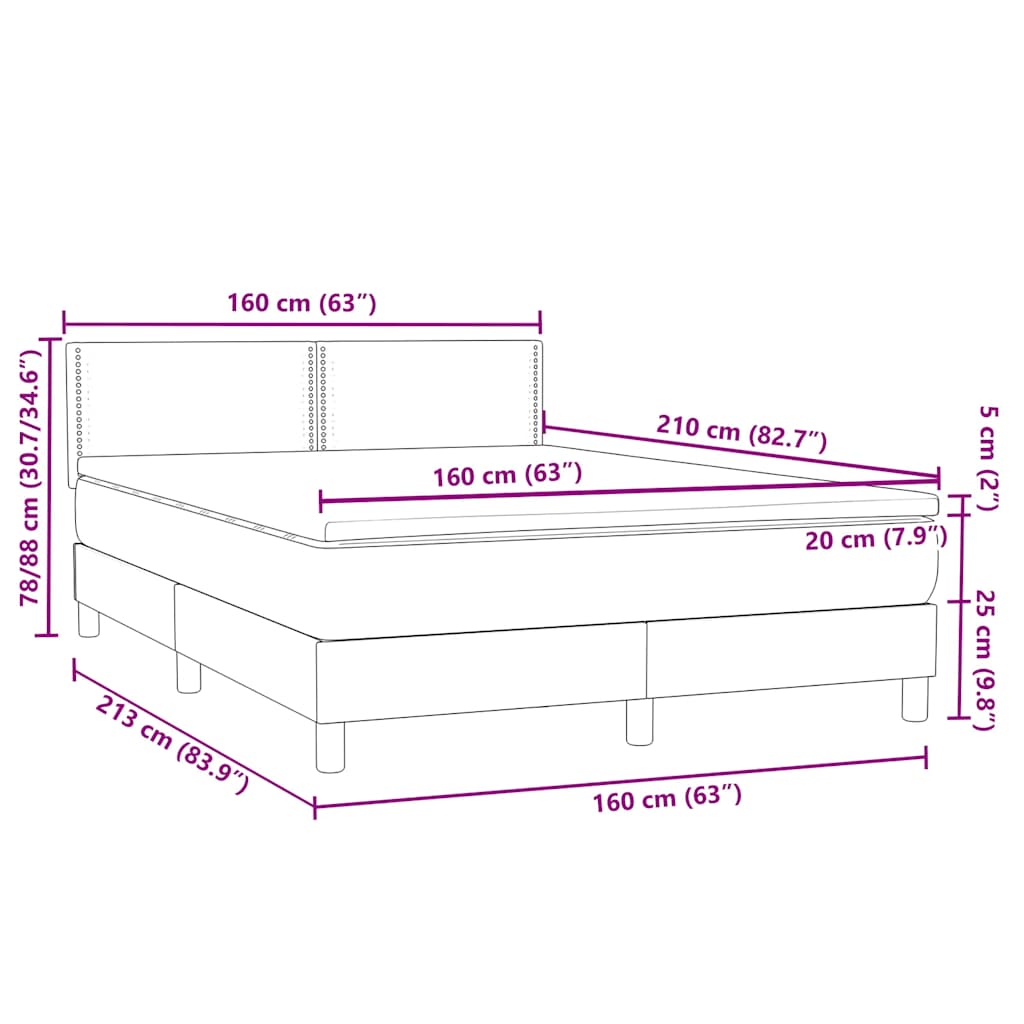 Κρεβάτι Boxspring με Στρώμα Ανοιχτό Γκρι 160x210 εκ. Βελούδινο