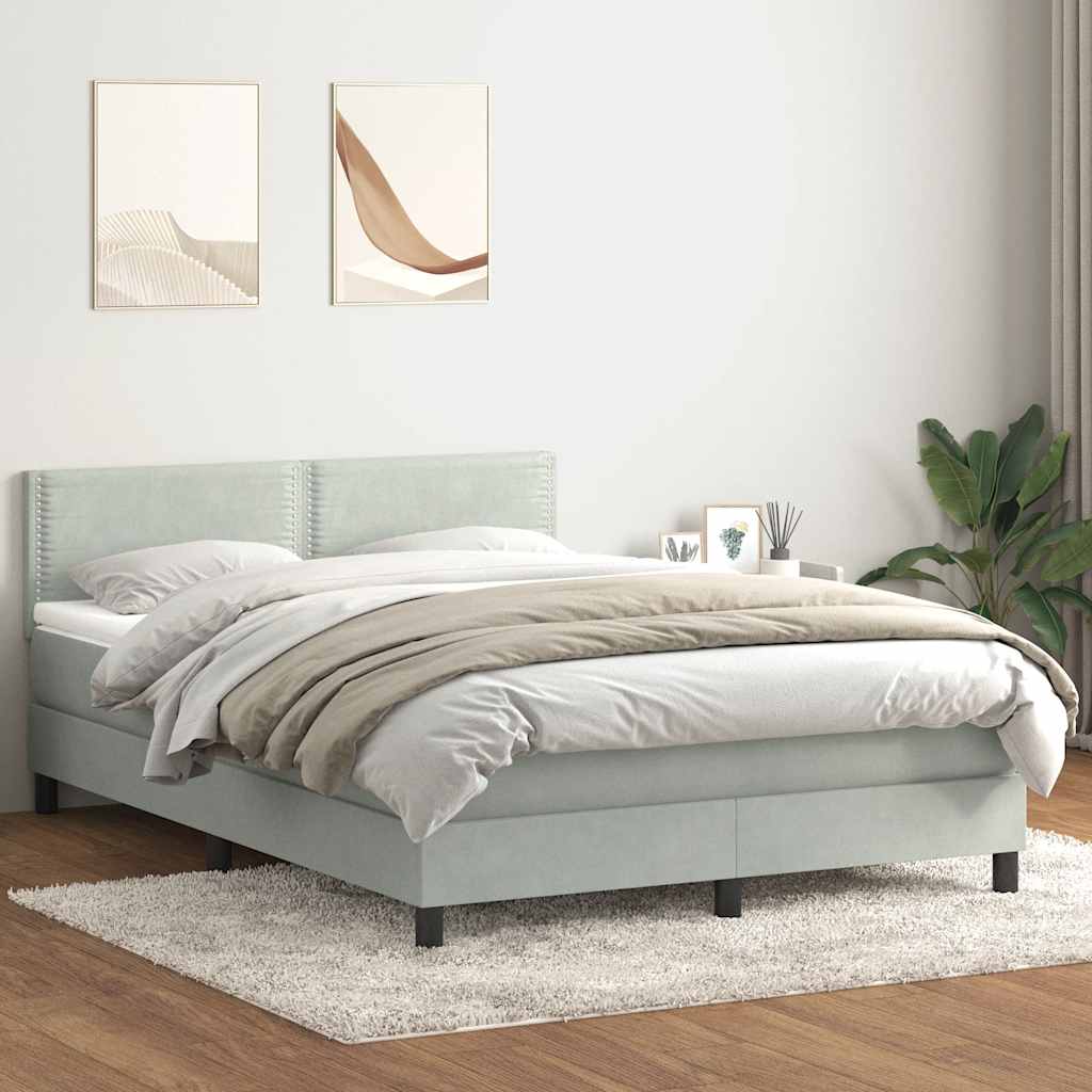 Κρεβάτι Boxspring με Στρώμα Ανοιχτό Γκρι 160x210 εκ. Βελούδινο