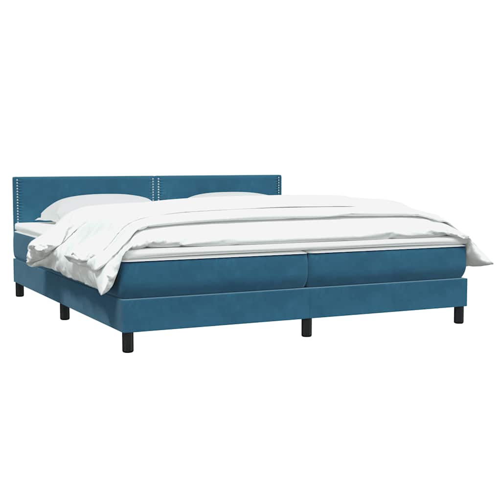 Κρεβάτι Boxspring με Στρώμα Σκούρο Μπλε 180x210 εκ. Βελούδινο - Pakobazaar