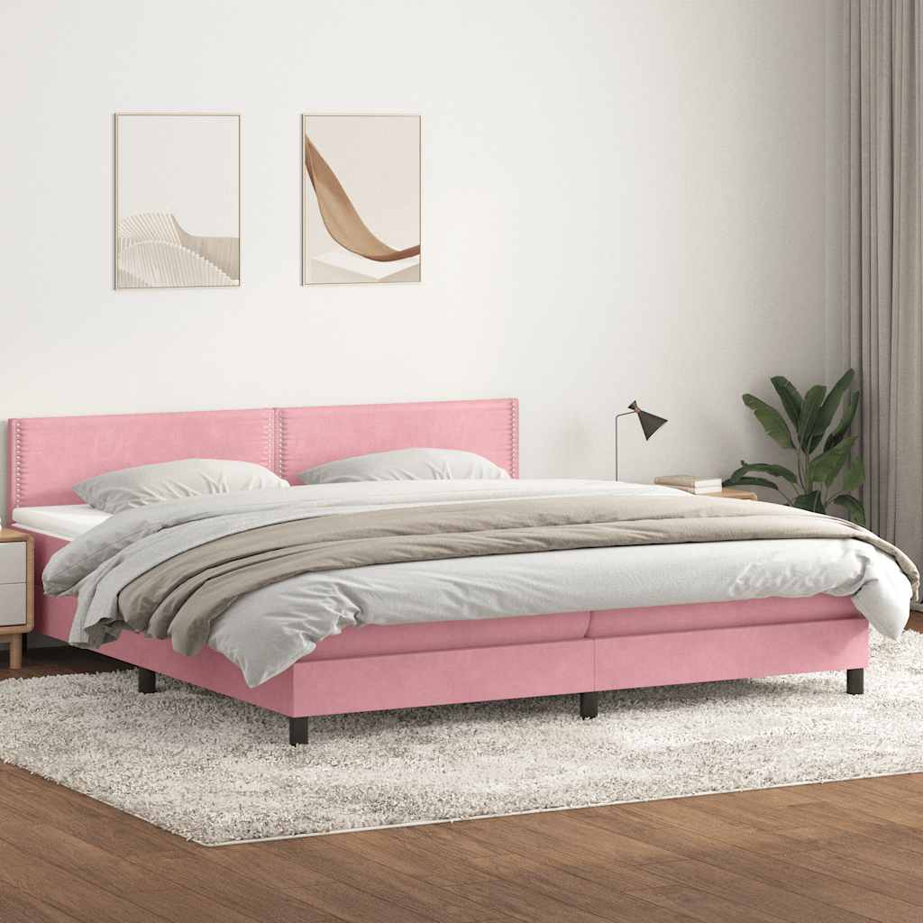 Κρεβάτι Boxspring με Στρώμα Ροζ 180x210 εκ. Βελούδινο