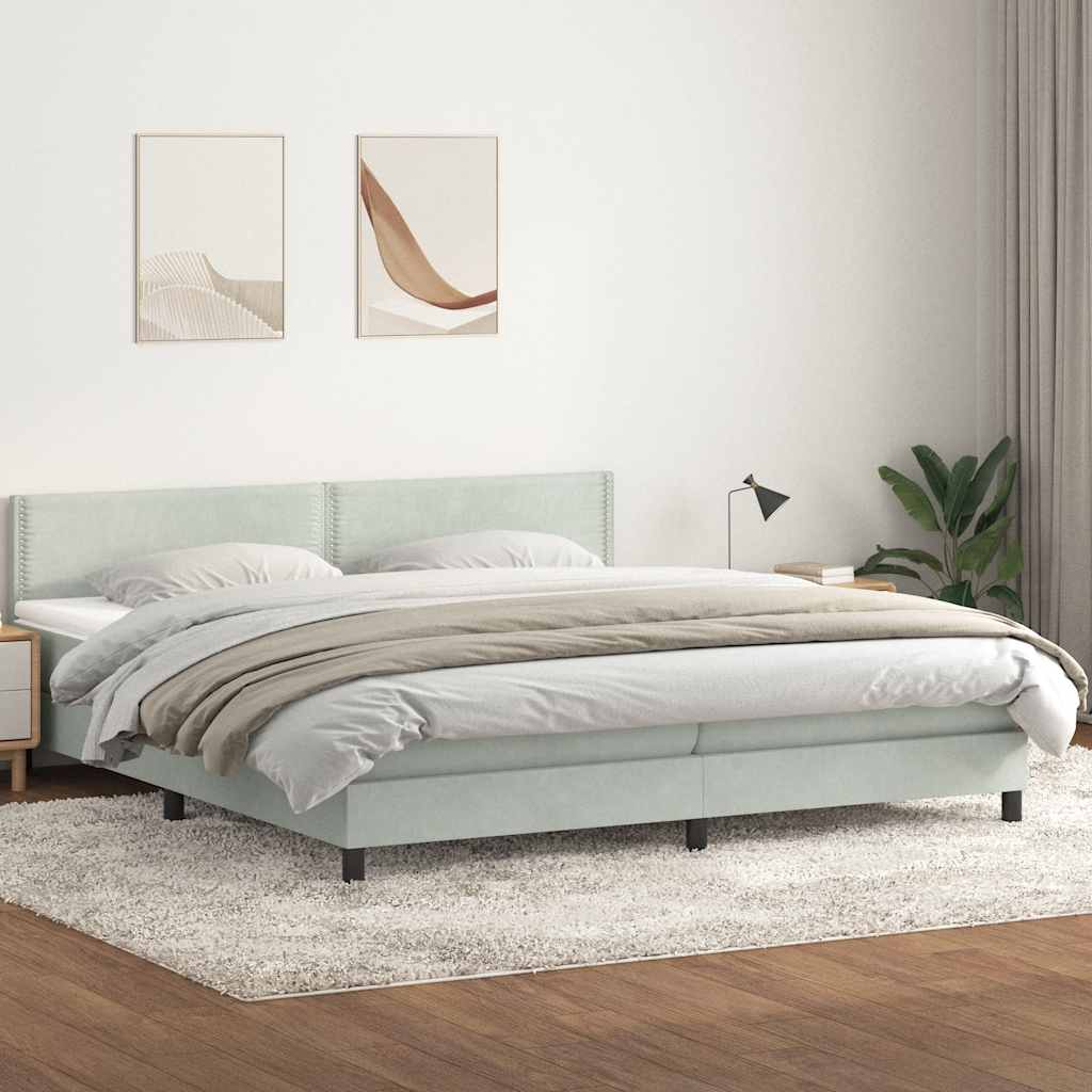 Box Spring κρεβάτι με στρώμα ανοιχτό γκρι 200x210 cm Βελούδινο - Pakobazaar