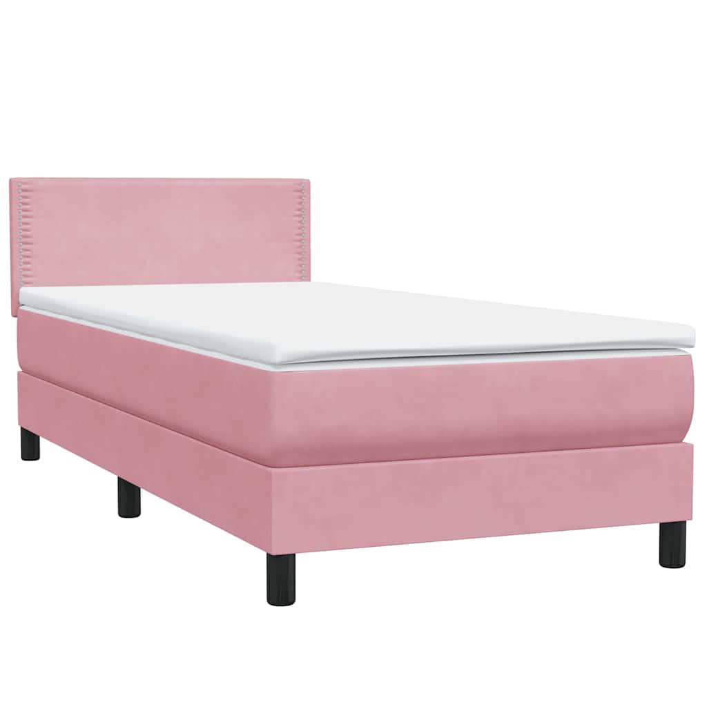 Κρεβάτι Boxspring με Στρώμα Ροζ 80x220 εκ. Βελούδινο