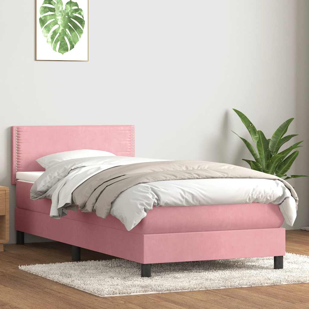 Κρεβάτι Boxspring με Στρώμα Ροζ 80x220 εκ. Βελούδινο