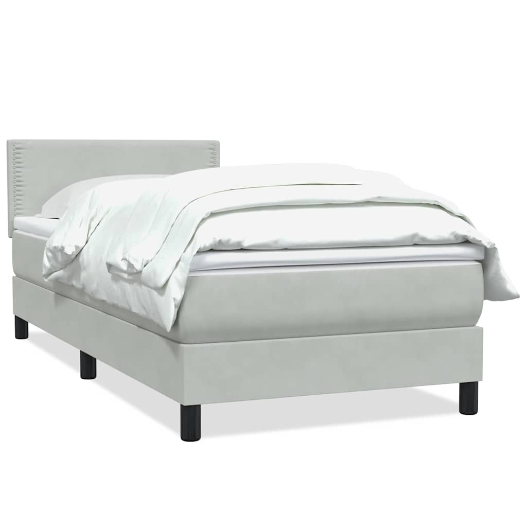 Box Spring κρεβάτι με στρώμα ανοιχτό γκρι 100x220 εκ. Βελούδινο - Pakobazaar
