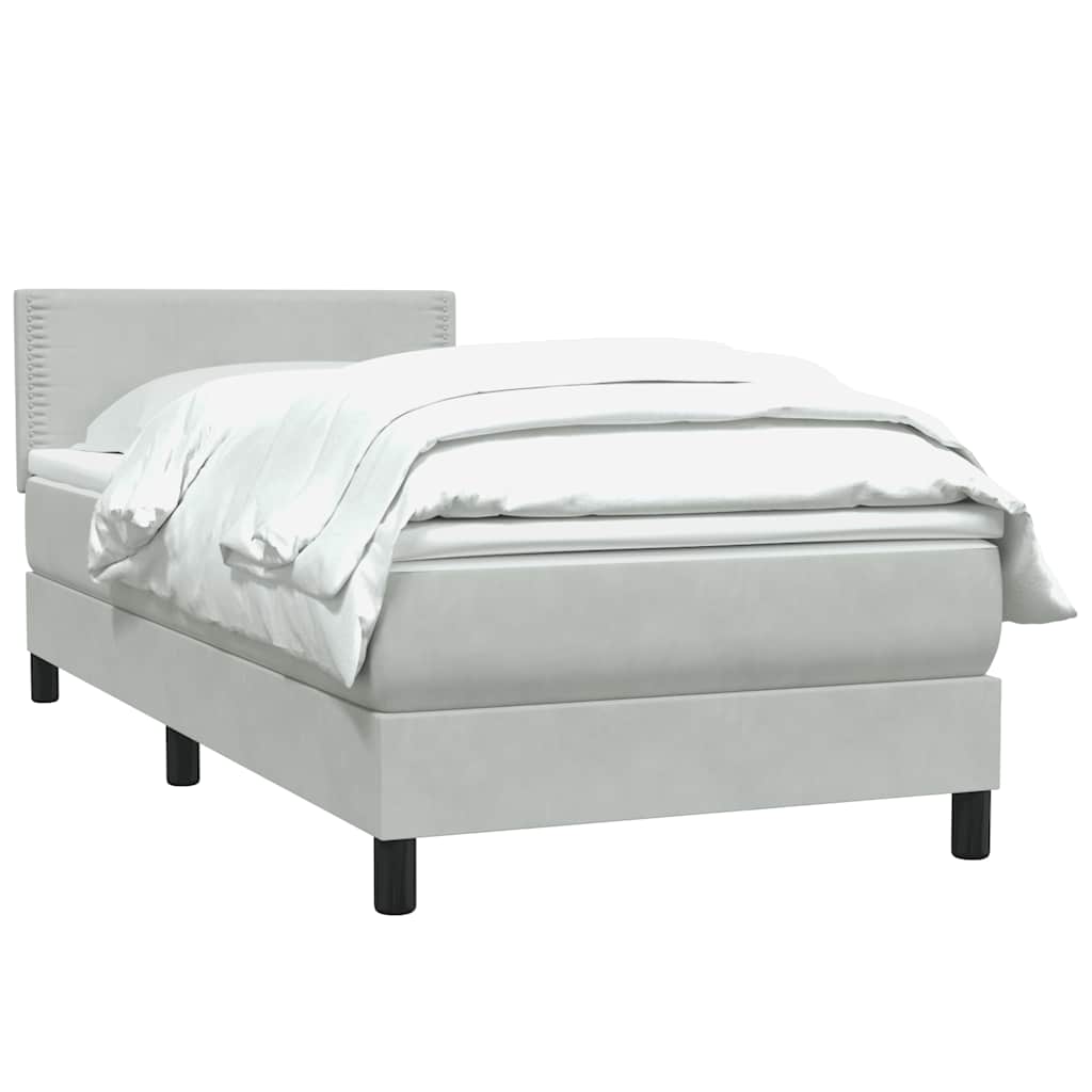 Box Spring κρεβάτι με στρώμα ανοιχτό γκρι 100x220 εκ. Βελούδινο - Pakobazaar