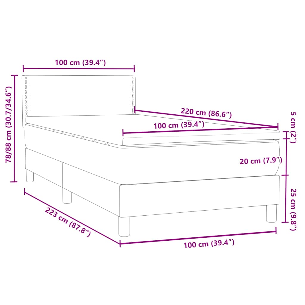 Box Spring Κρεβάτι με στρώμα Σκούρο γκρι 100x220 εκ. Βελούδινο