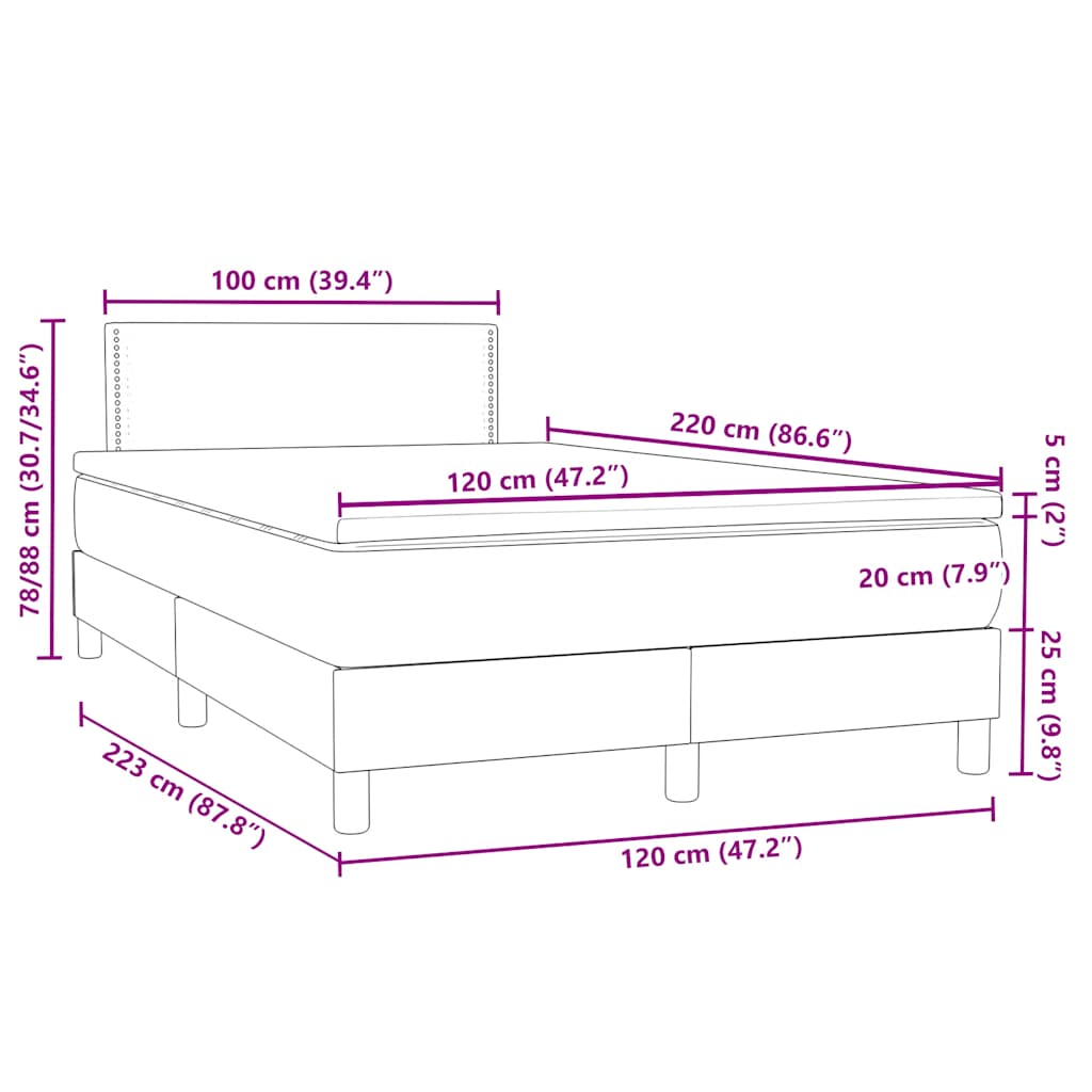 Κρεβάτι Boxspring με Στρώμα Ανοιχτό Γκρι 120x220 εκ. Βελούδινο