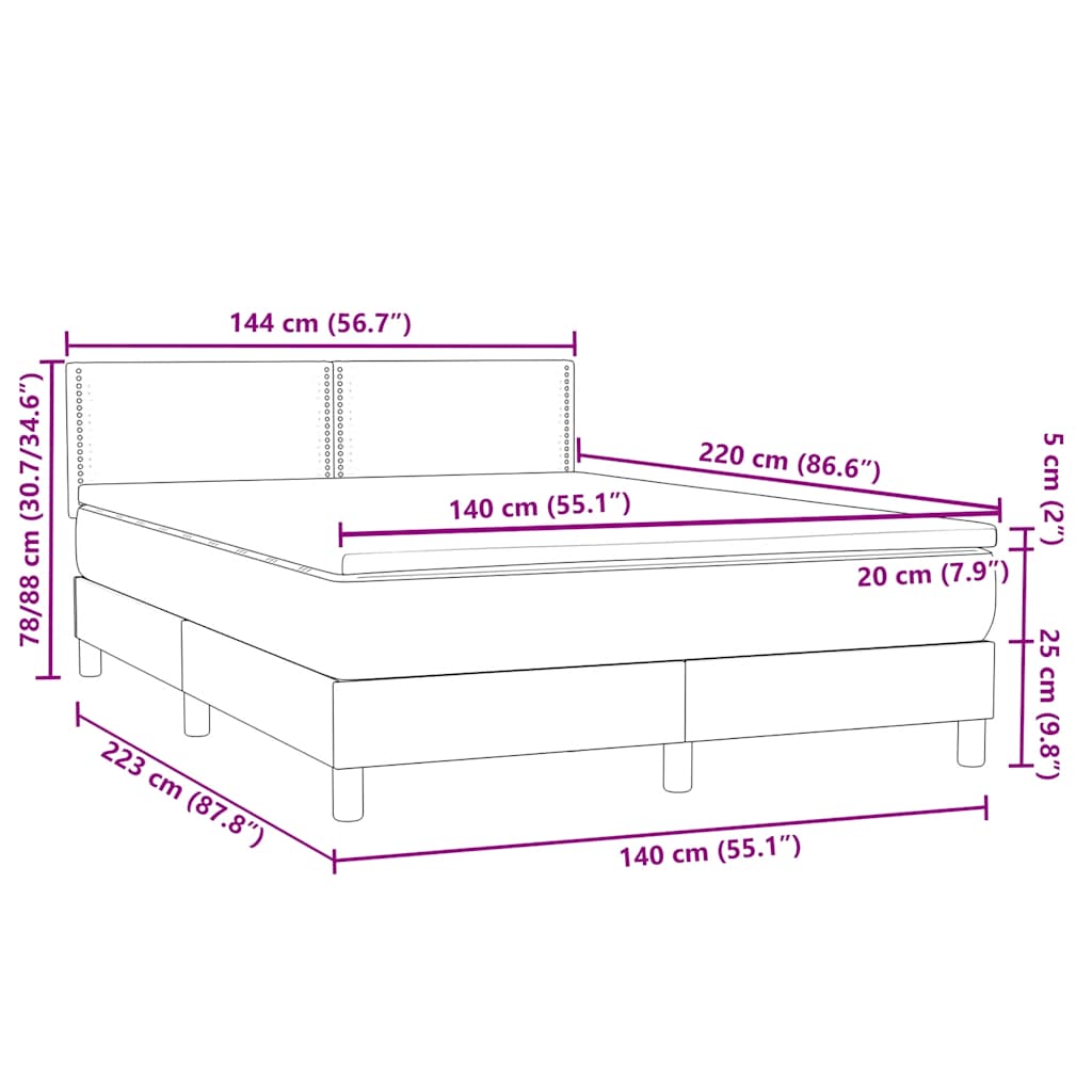 Κρεβάτι Boxspring με Στρώμα Ανοιχτό Γκρι 140x220 εκ. Βελούδινο - Pakobazaar