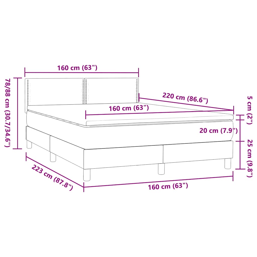 Κρεβάτι Boxspring με Στρώμα Ανοιχτό Γκρι 160x220 εκ. Βελούδινο - Pakobazaar