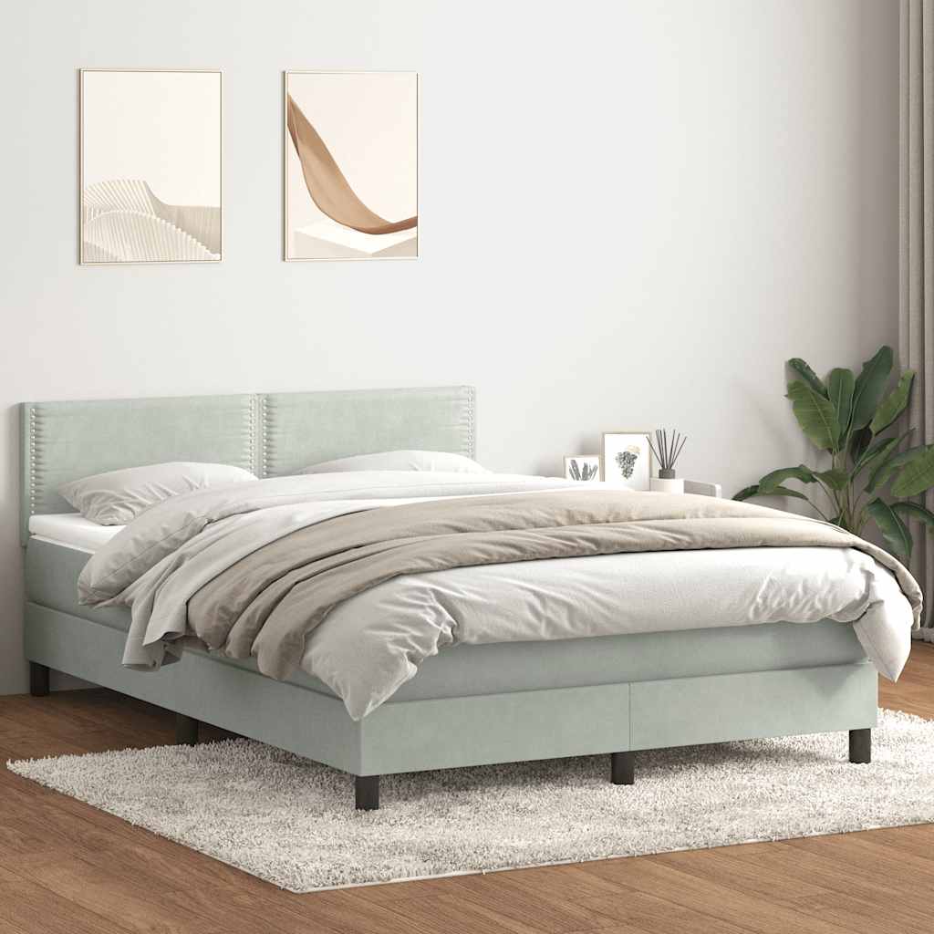 Κρεβάτι Boxspring με Στρώμα Ανοιχτό Γκρι 160x220 εκ. Βελούδινο - Pakobazaar