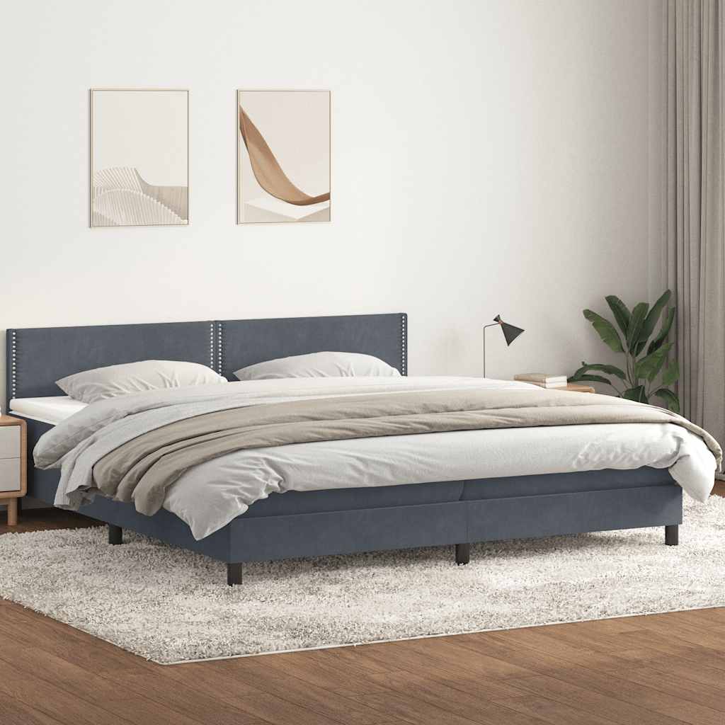 Box Spring Κρεβάτι με στρώμα Σκούρο γκρι 180x220 εκ. Βελούδινο