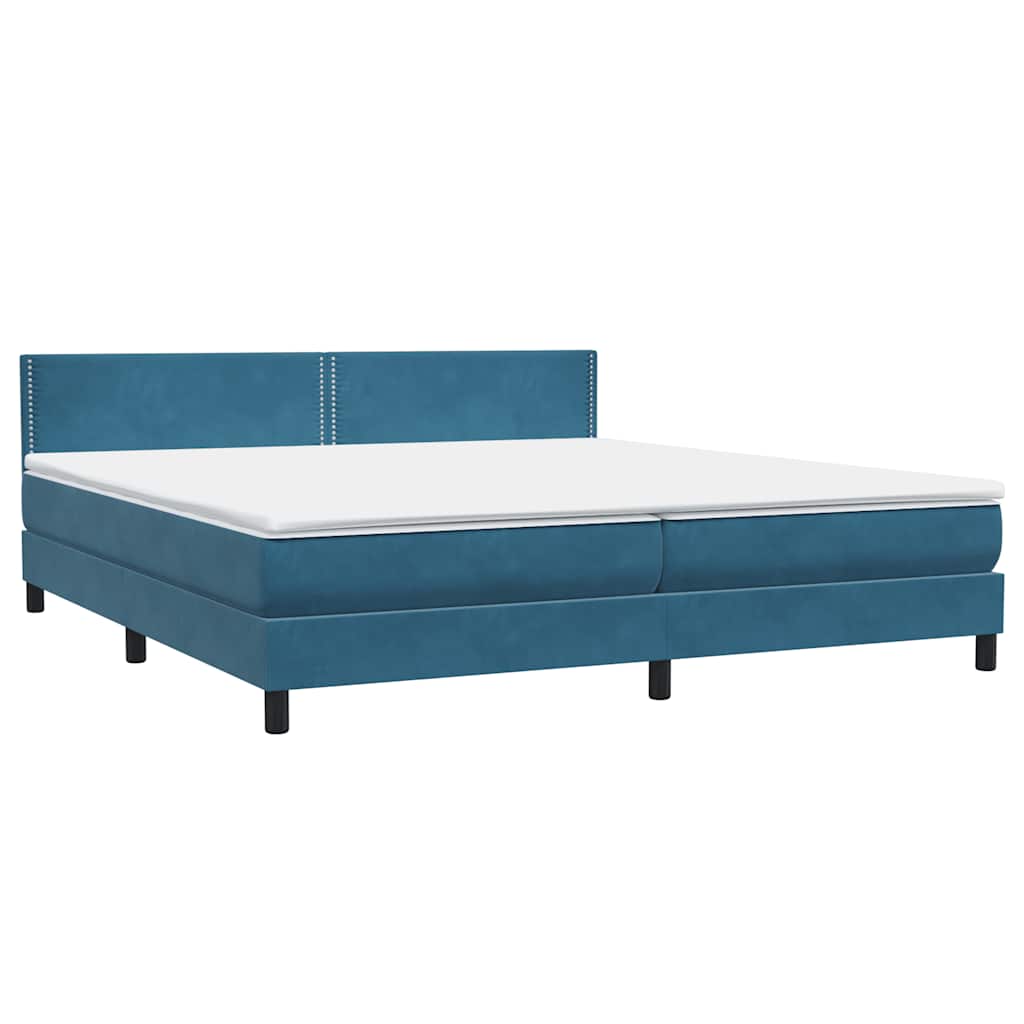 Box Spring κρεβάτι με στρώμα σκούρο μπλε 180x220 cm Βελούδινο