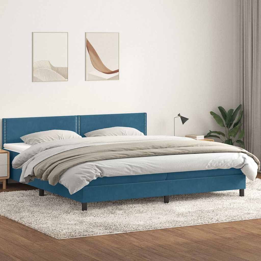 Box Spring κρεβάτι με στρώμα σκούρο μπλε 200x220 cm Βελούδινο - Pakobazaar