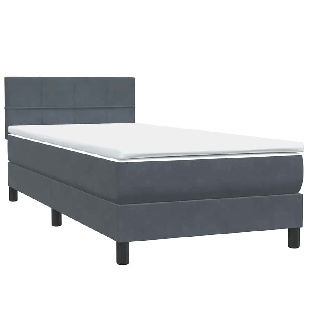 Κρεβάτι Boxspring με Στρώμα Σκούρο Γκρι 90x210 εκ. Βελούδινο