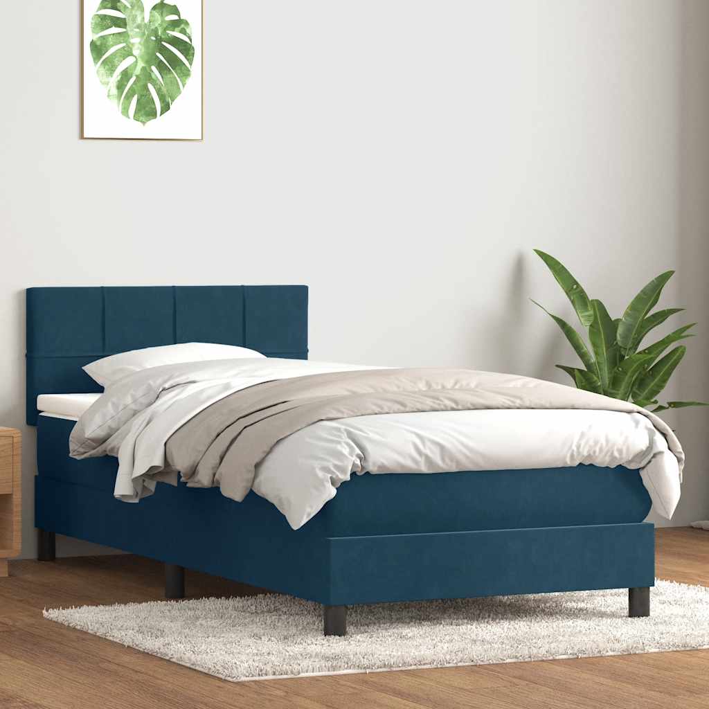 Box Spring κρεβάτι με στρώμα σκούρο μπλε 90x210 εκ. Βελούδινο - Pakobazaar