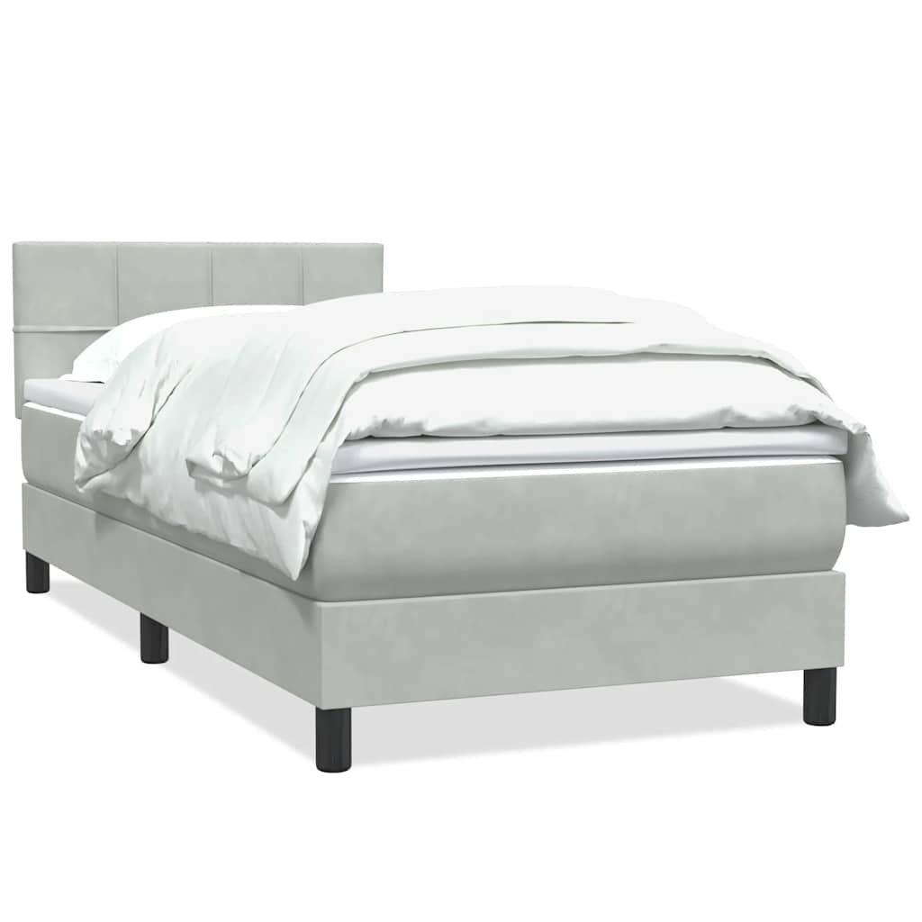 Κρεβάτι Boxspring με Στρώμα Ανοιχτό Γκρι 100x210 εκ. Βελούδινο - Pakobazaar