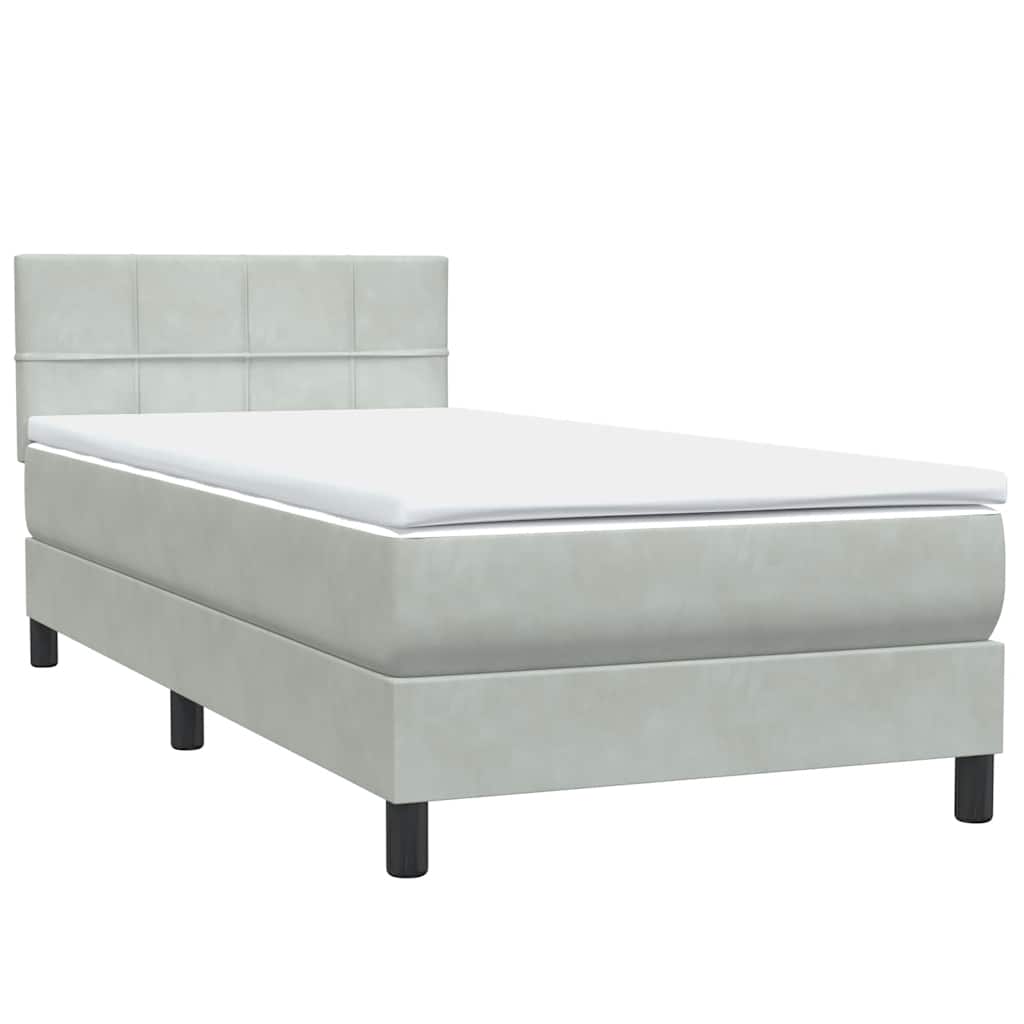 Κρεβάτι Boxspring με Στρώμα Ανοιχτό Γκρι 100x210 εκ. Βελούδινο - Pakobazaar