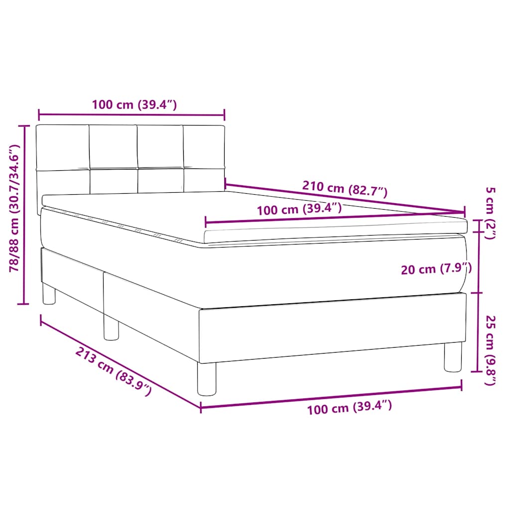 Κρεβάτι Boxspring με Στρώμα Σκούρο Πράσινο 100x210εκ. Βελούδινο