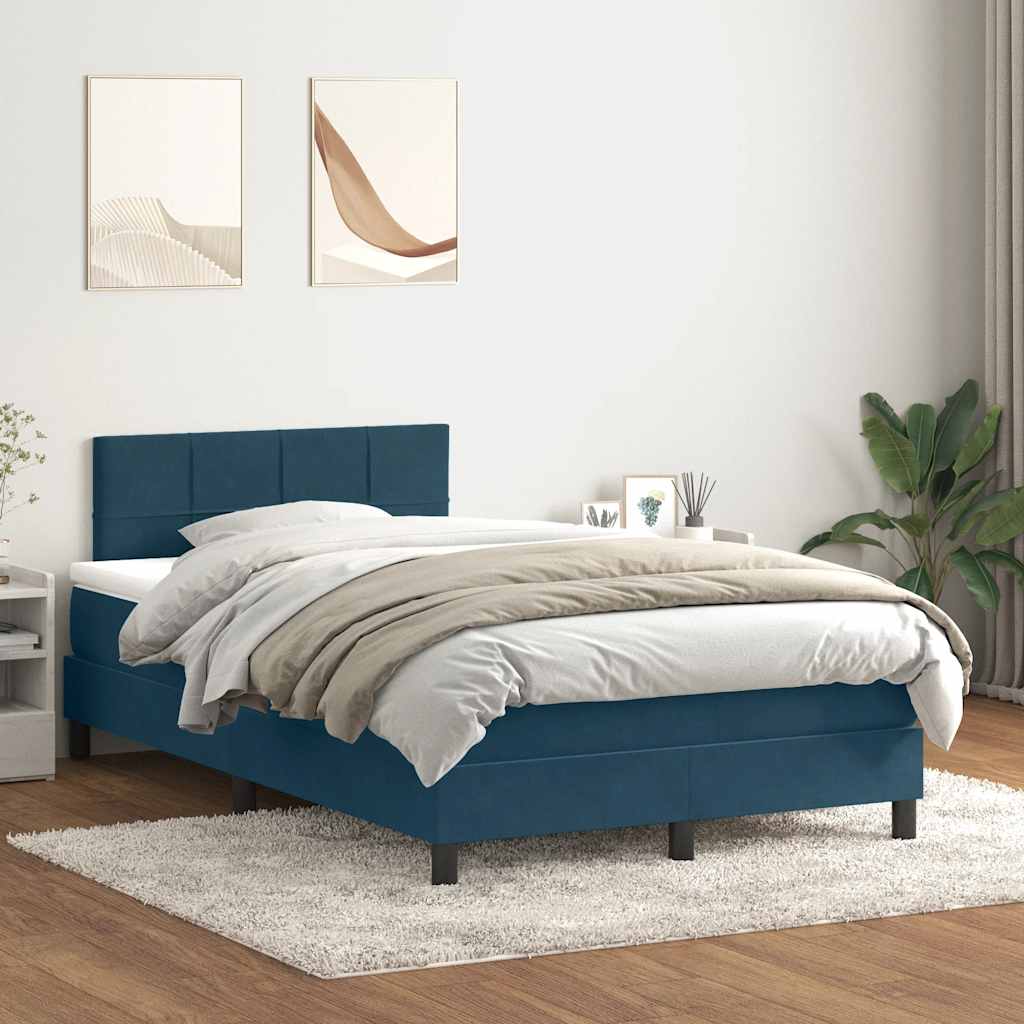 Κρεβάτι Boxspring με Στρώμα Σκούρο Μπλε 120x210 εκ. Βελούδινο - Pakobazaar