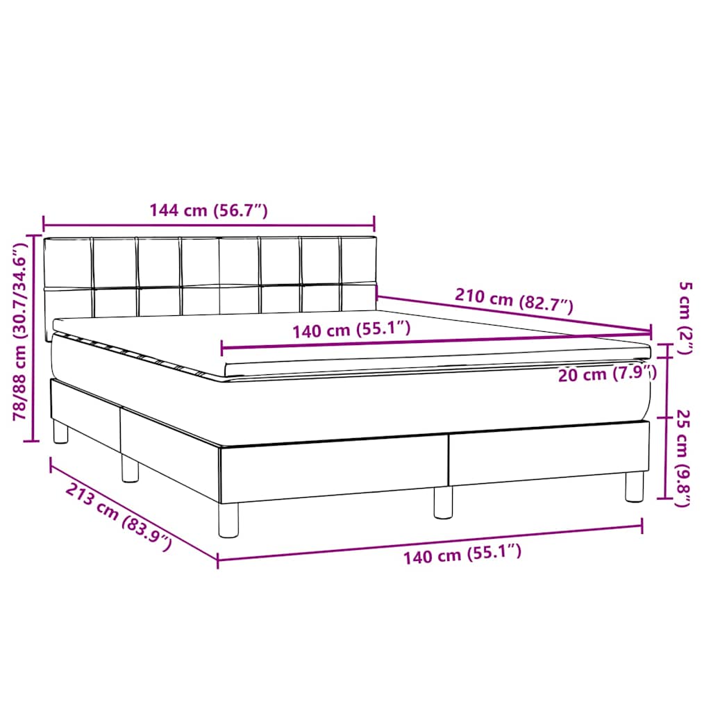 Κρεβάτι Boxspring με Στρώμα Ανοιχτό Γκρι 140x210 εκ. Βελούδινο - Pakobazaar