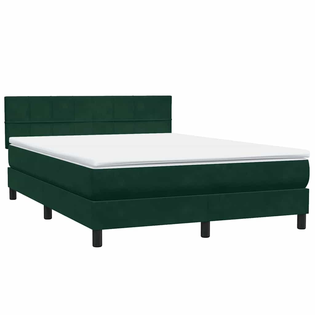Κρεβάτι Boxspring με Στρώμα Σκούρο Πράσινο 140x210εκ. Βελούδινο